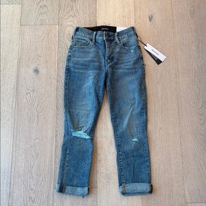True Religion Halle Distressed Boyfriend Capri Jeans Blazed Indigo Size 26W NWT